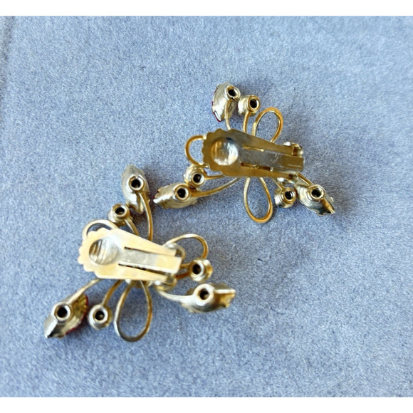 Vtg Pink Irridescent Aurora Borealis Prong Set Clip On Earrings Gold-tone - Picture 5 of 14